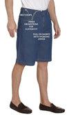 Men's pull-on stretch denim shorts with elastic waist, inner drawstring, and belt loops for adjustable fit.