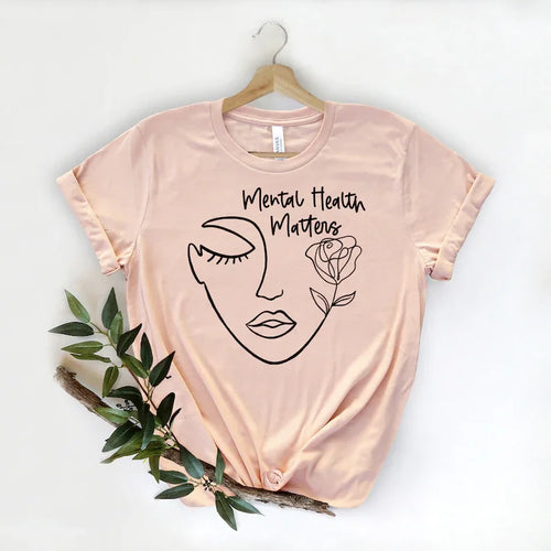 Mental Health Matters Shirt, Slogan Tee, Inspirational Mental Health Positive Self Care Graphic Ladies Crewneck 100%cotton goth