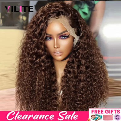 13x4 Chocolate Brown Deep Wave Lace Front Wig Bleached Knots HD Transparent 13x6 Lace Frontal Wig Brown Curly Human Hair Wigs