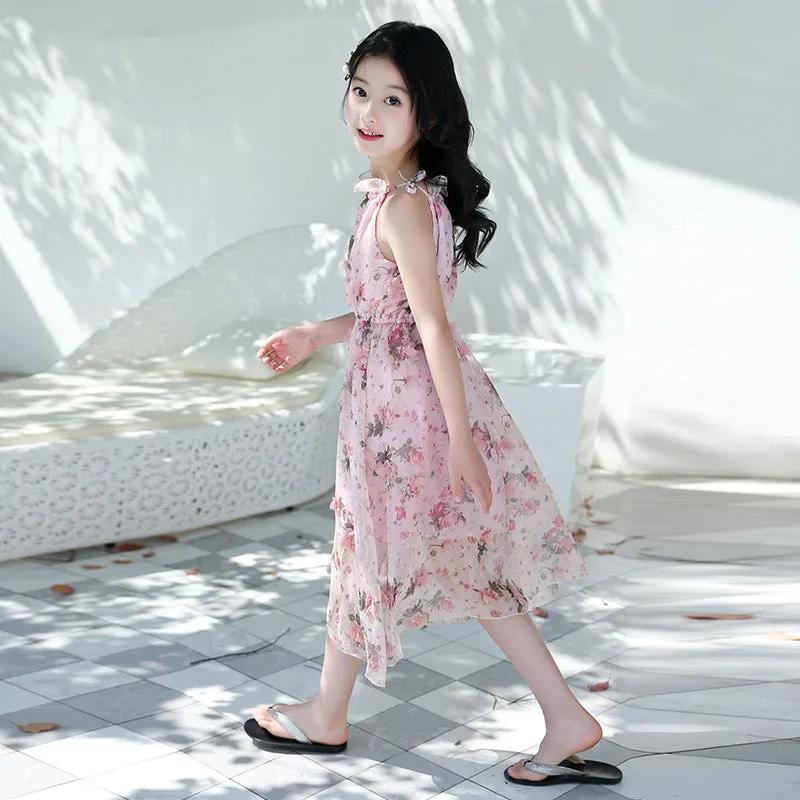 Girls' Bohemian Summer Dress - Floral Beach Maxi Dress - alternate view