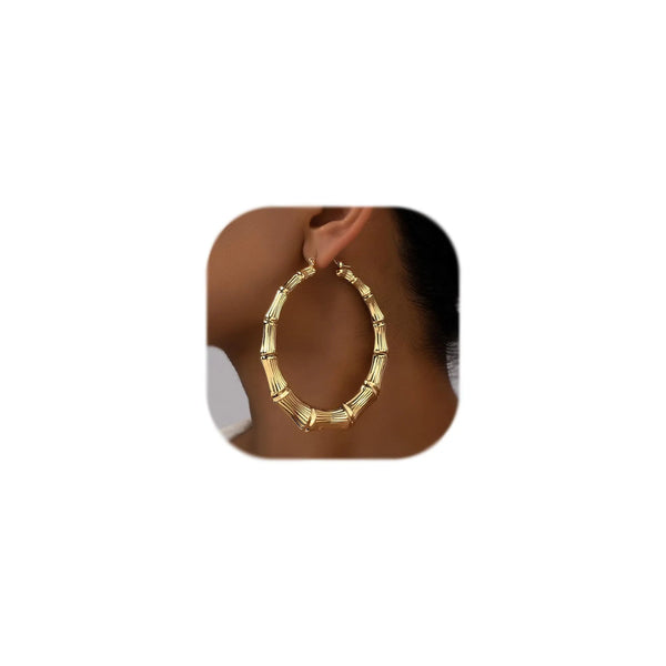 Bamboo Earrings for Women Gold Bamboo Hoop Earrings 90s Large Gold Hoop Earrings Trendy Black Rose Red Gold Bamboo Earrings Hip Hop Jewelry Gifts for Women (gold) - alternate view