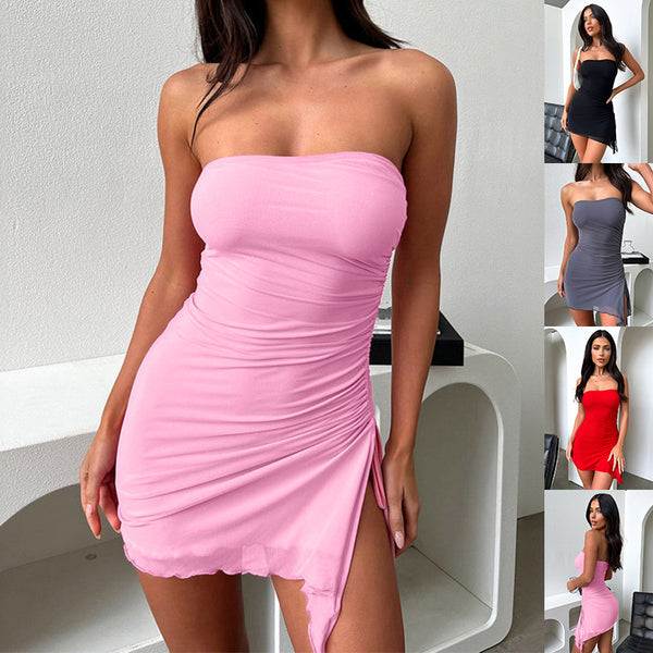 Y2K Tube-Top Split Mini Dress – Backless Sleeveless Summer Style