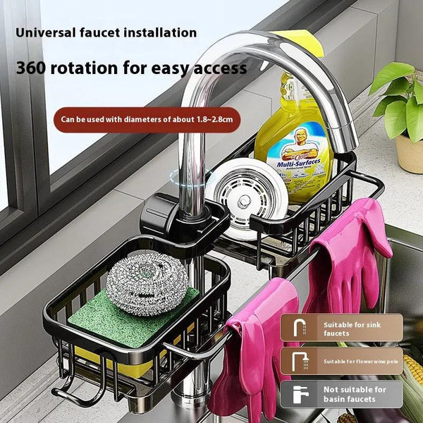 Sink Faucet Storage Rack — Aluminum Drain Basket & Organizer