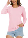 TACVASEN Crew Neck Shirts Women Soft Long Sleeve Tee Shirts Breathable Cotton T Shirts Classic-Fit Shirt Casual Tops Plain Basic Tees Light Pink