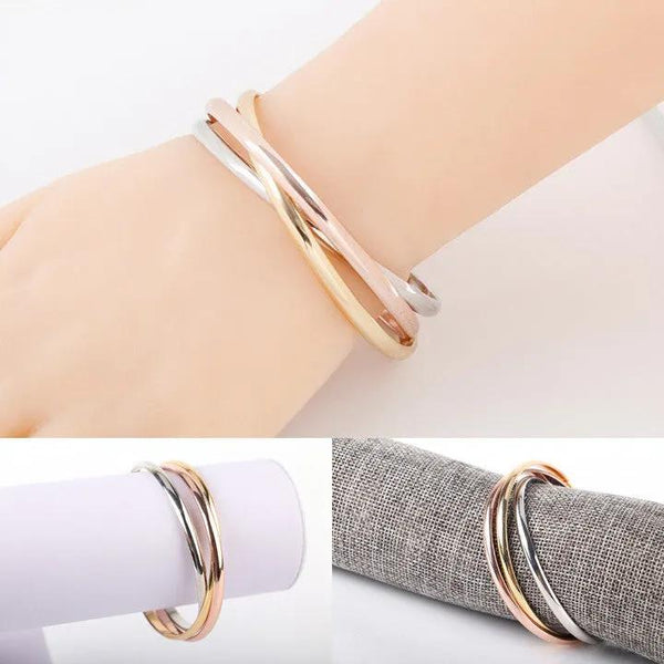 Siana Tri Color Bangles In 18 Kt Rose Gold Plating Yellow Gold Plating And White Gold Plating - alternate view