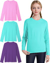 3 Pack Girls Long Sleeve Shirts Boys Cotton Crewneck T-Shirts Kids Basic Soft Long Sleeve Tees Top Purple+Pink+Green 10-11 Years