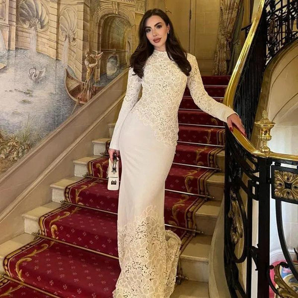 Lace-embroidered Formal Gown Maxi Dress - alternate view