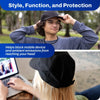 Black baseball cap designed to block mobile device and ambient emissions for head protection and style.