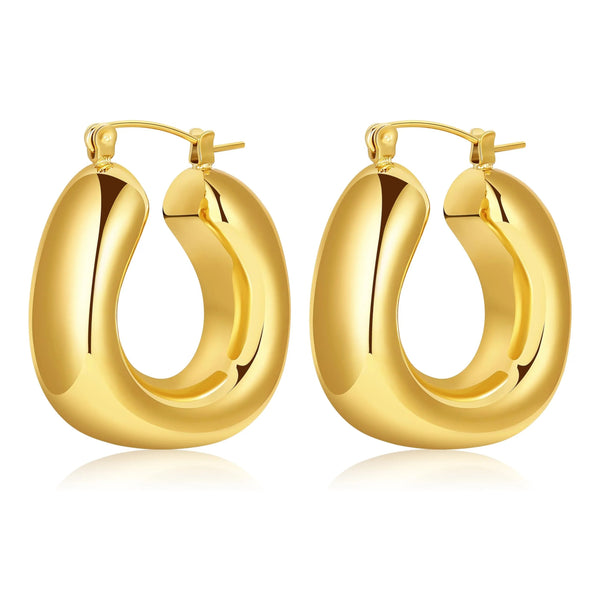 8YEARS Chunky Gold Hoop Earring for Women 18K Gold Plated Lightweight Thick Gold Hoops Earrings Hypoallergenic Gold Hoops Trendy Jewelry for Gift (Chunky Hoops) - alternate view