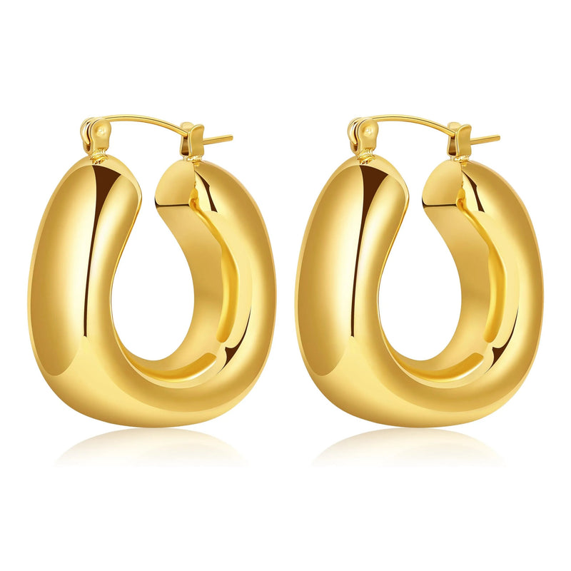 8YEARS Chunky Gold Hoop Earring for Women 18K Gold Plated Lightweight Thick Gold Hoops Earrings Hypoallergenic Gold Hoops Trendy Jewelry for Gift (Chunky Hoops) - alternate view