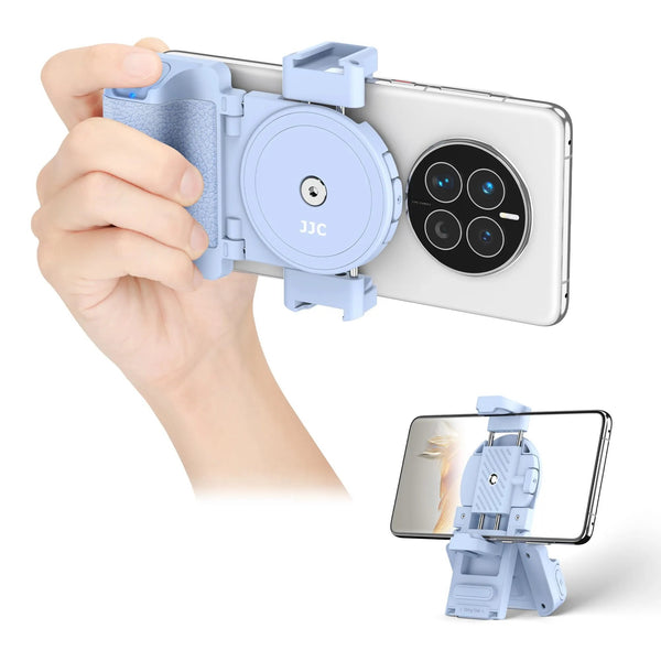 JJC Phone Camera Grip with Wireless Remote Smartphone Remote Grip Handle with Adjustable Phone Clamp & Two Cold Shoe Mounts for iPhone Samsung Android Phone for Vlog Video Photo Shooting-Blue - alternate view