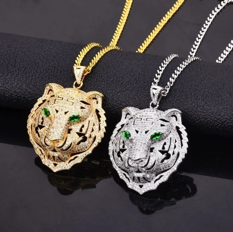 Diamond Tiger Head Pendant in Gold, Silver, & Rose Gold