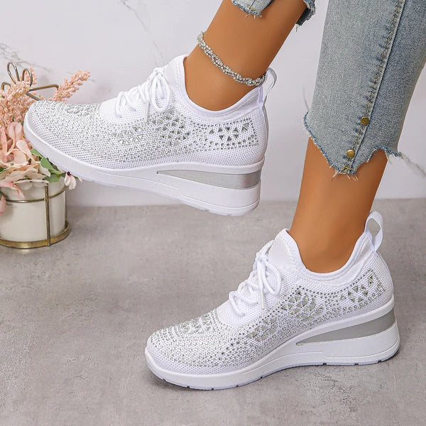 Rhinestone Wedge Sneakers — Fashion Lace-Up Casual Shoes for Women - alternate view