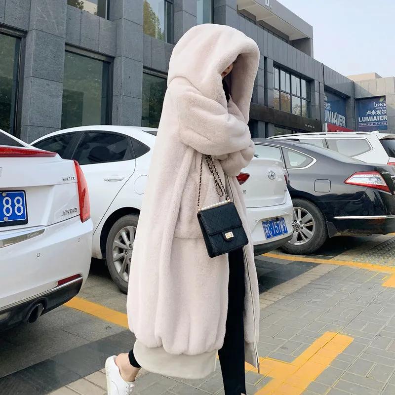 Thick Warm Long Hooded Fur Coat for Women - alternate view