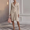 V-Neck Pleated Midi Dress